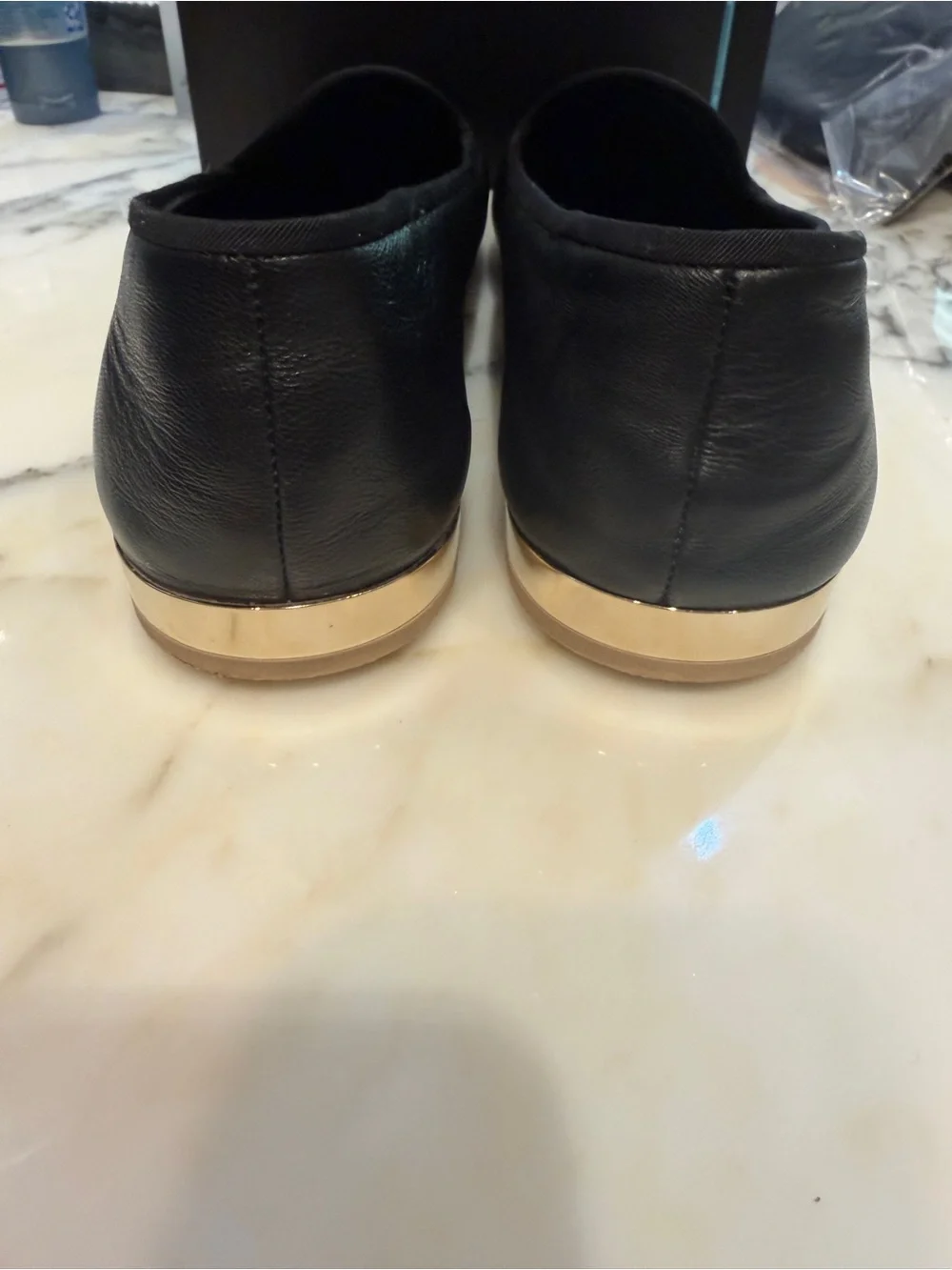 CHANEL Black Leather CC Logo Cap-Toe Slip-On Loafers